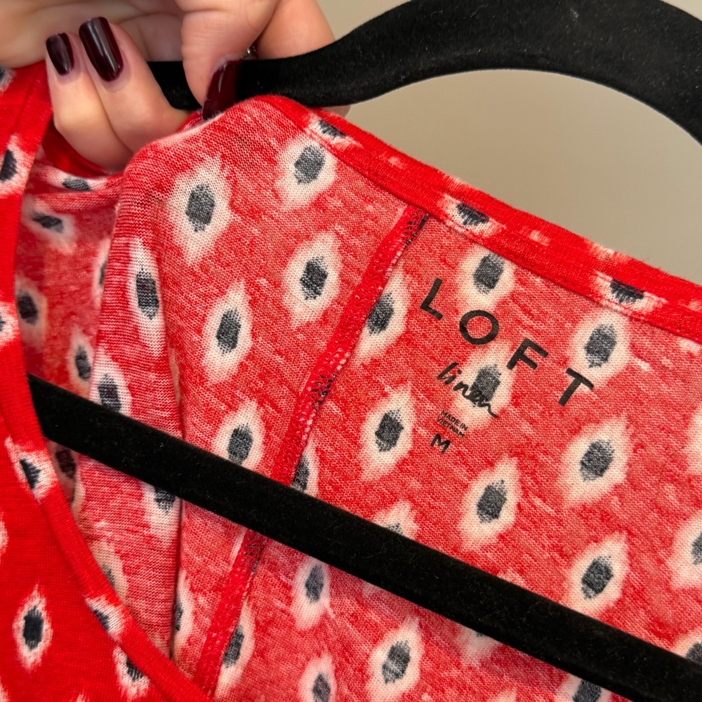 LOFT Red Linen Patterned Top - Picture 3 of 7